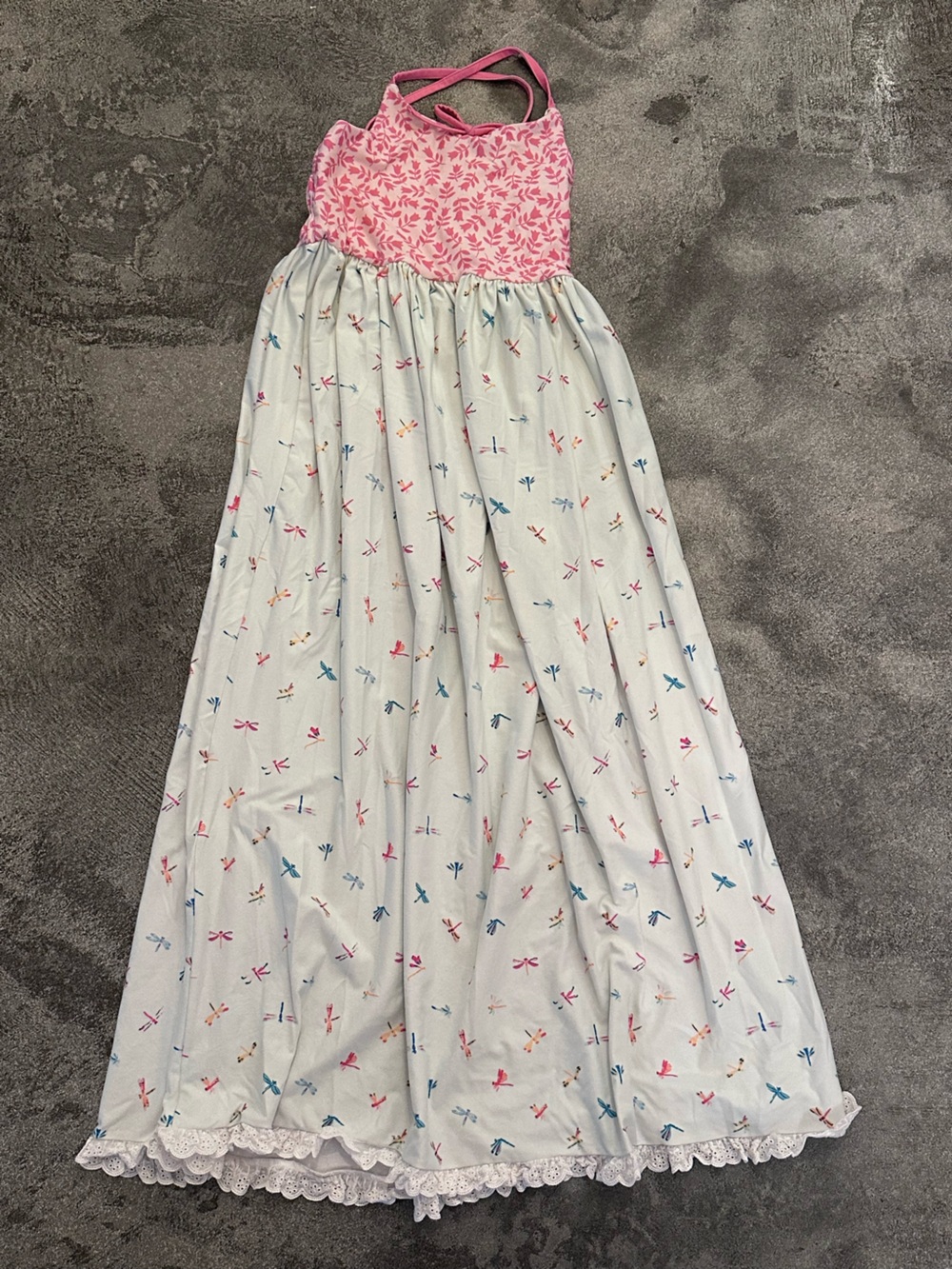 SweetHoney Girls White Nightgown with Pink Blue and Orange Dragonfly Print